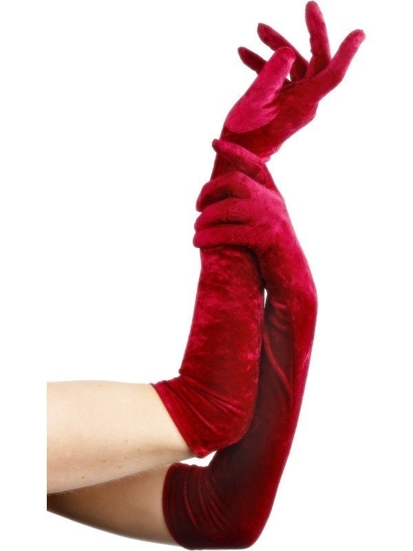 Dámské sametové rukavice - Červené dlouhé 53 cm