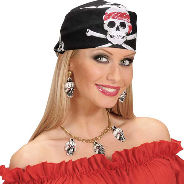 Černý pirátský šátek s lebkami