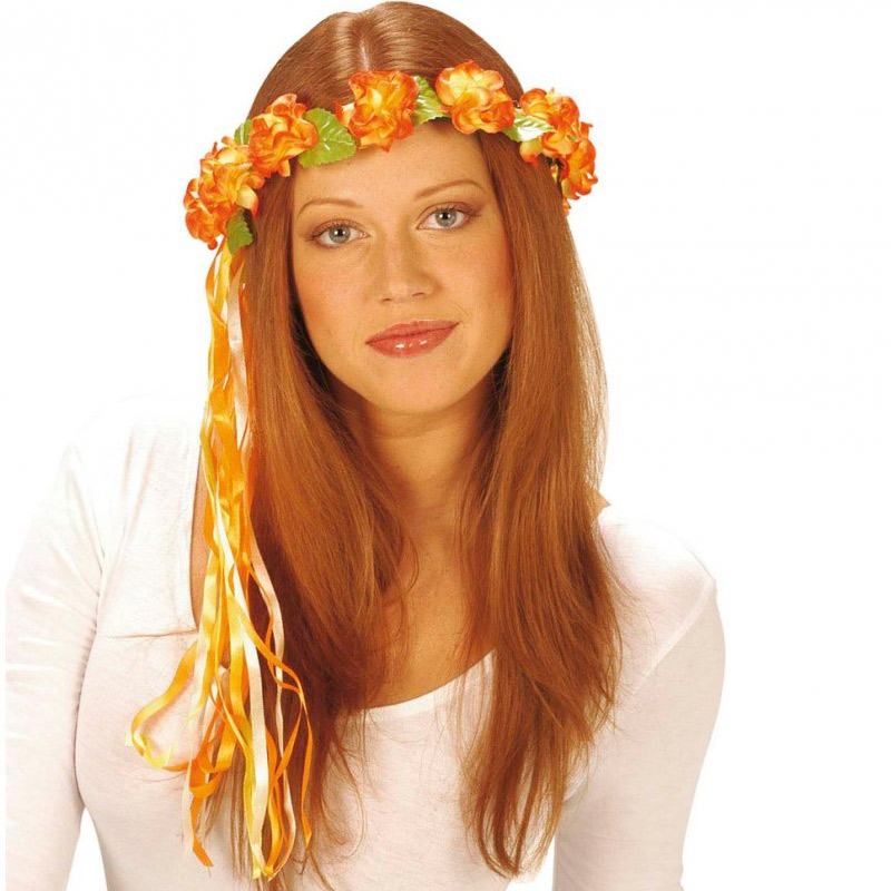 Květinová čelenka hippies - oranžová