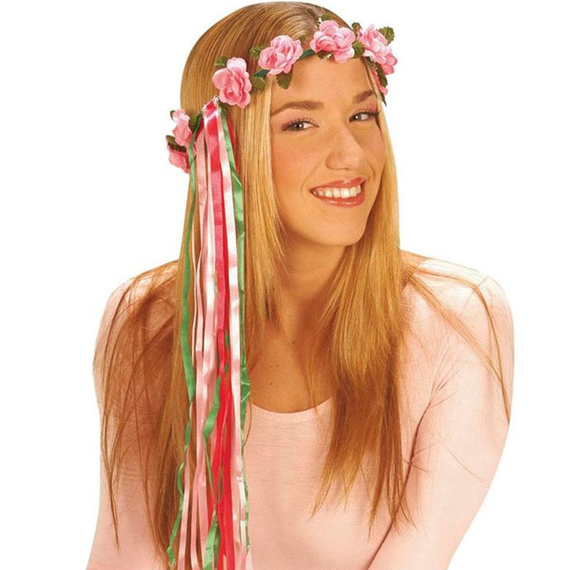 Květinová čelenka hippies - červená/růžová