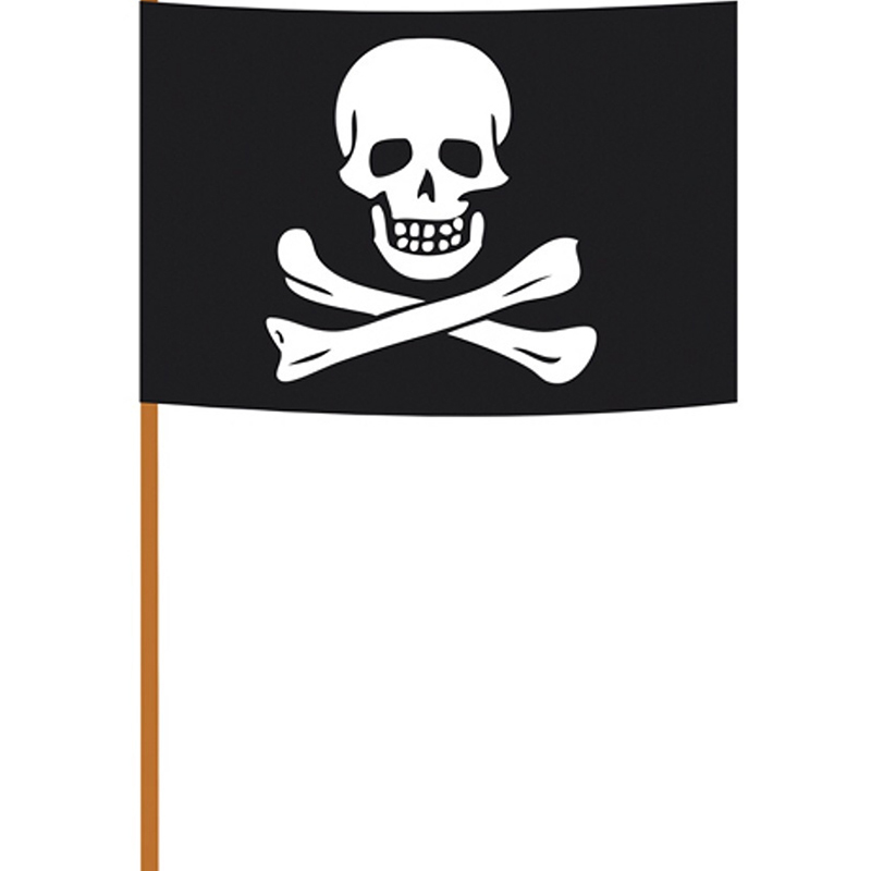 Pirátská vlajka na tyčce - 43 x 30 cm