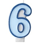 Modrá dortová svíčka narozeninová s číslicí 6