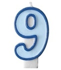 Modrá dortová svíčka narozeninová s číslicí 9