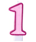 Růžová dortová svíčka narozeninová s číslicí 1