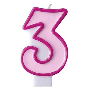 Růžová dortová svíčka narozeninová s číslicí 3