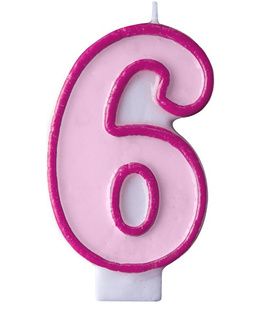 Růžová dortová svíčka narozeninová s číslicí 6