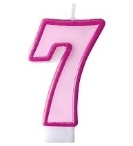 Růžová dortová svíčka narozeninová s číslicí 7