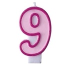 Růžová dortová svíčka narozeninová s číslicí 9