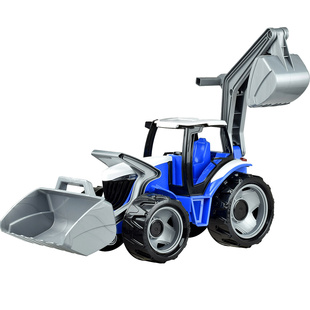 Traktor se lžící a bagrem plast modro-šedý 65 cm