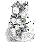 Svatební textilní dort třípatrový bílo/šedé růžičky