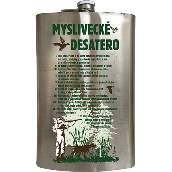 Velká nerez placatka 1,8 litru - Myslivecké desatero