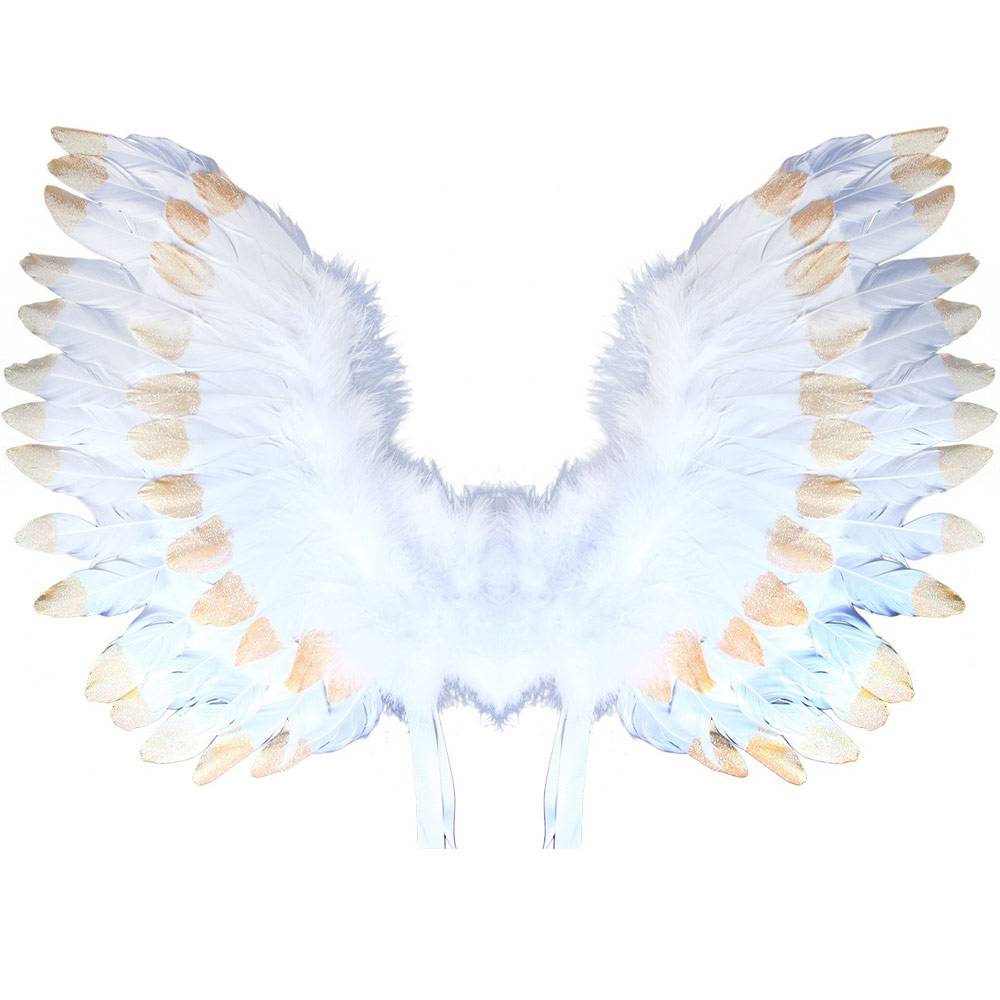 Andělská křídla s peřím, bílo-zlatá barva
