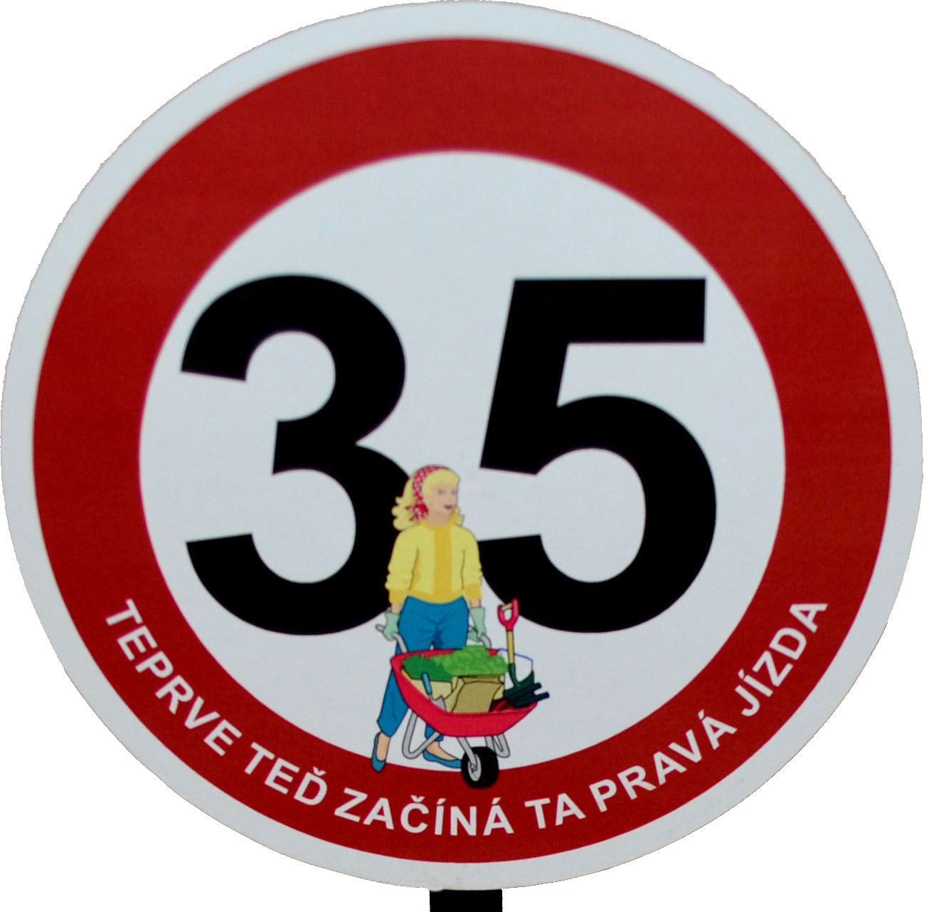 Dopravní značka k 35. narozeninám pro ženu