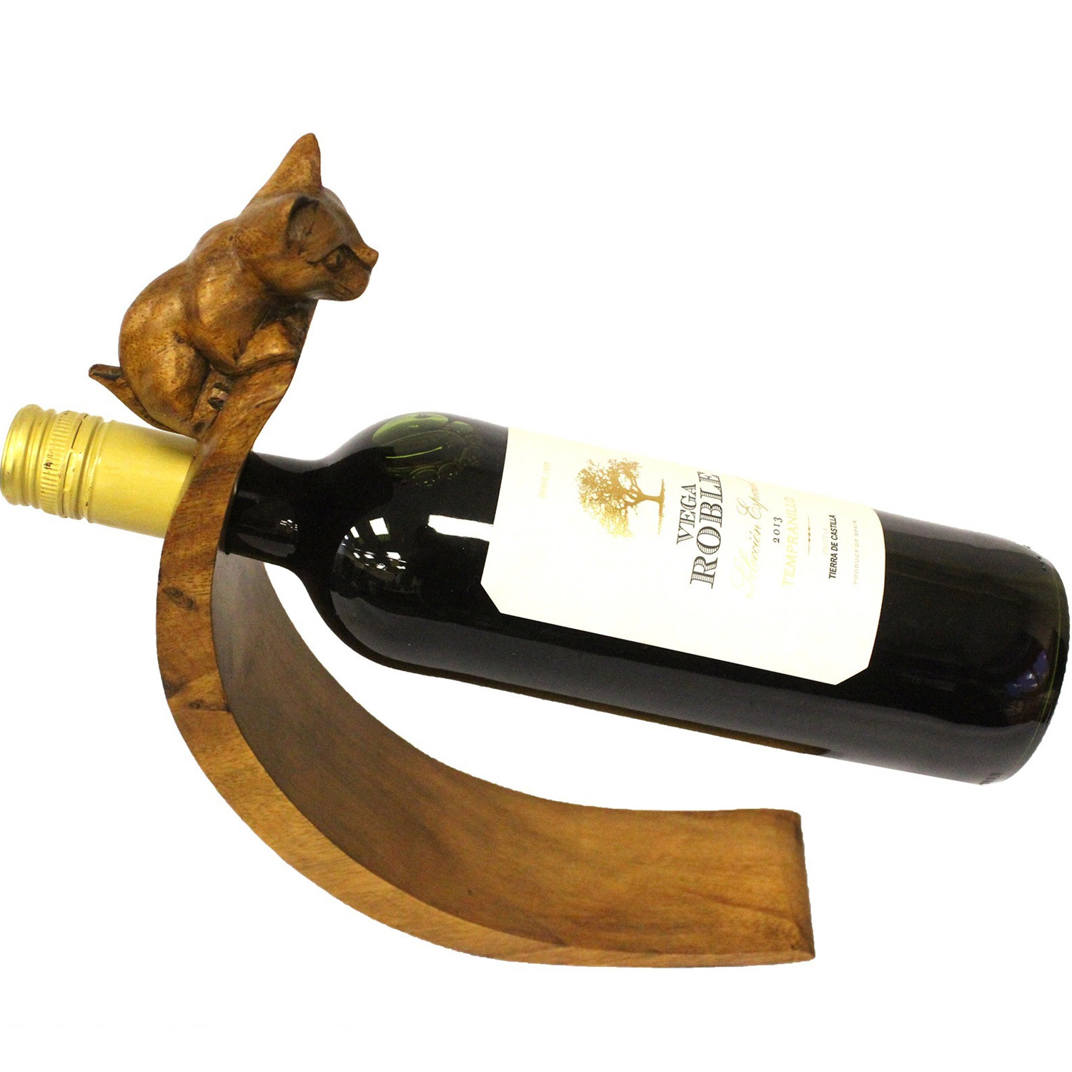 Dřevěný stojan na víno - Kočka