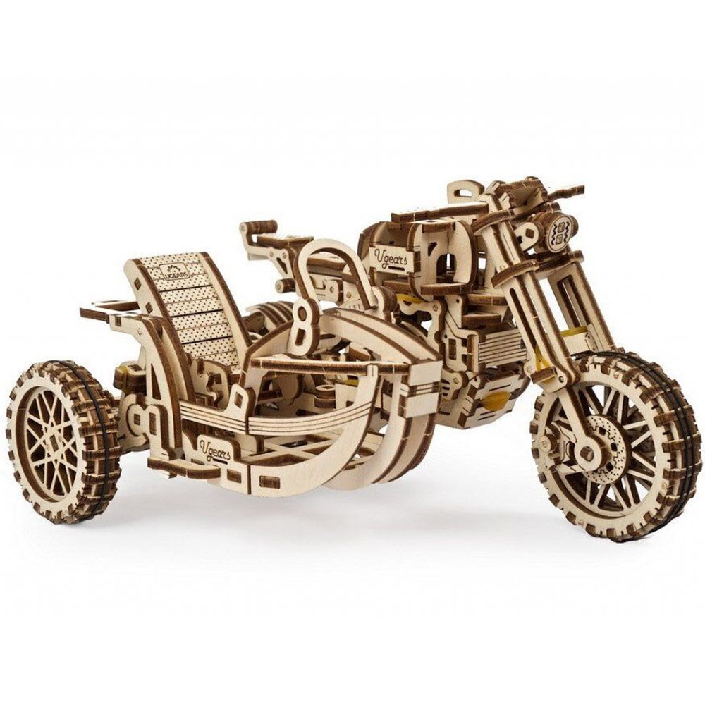 3D dřevěné mechanické puzzle - Motorka s vozíkem