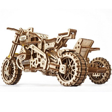 3D dřevěné mechanické puzzle - Motorka s vozíkem