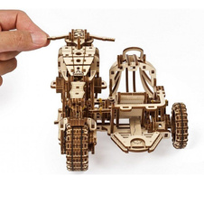 3D dřevěné mechanické puzzle - Motorka s vozíkem