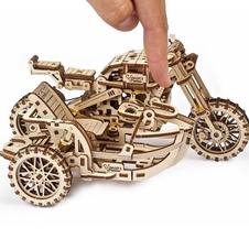 3D dřevěné mechanické puzzle - Motorka s vozíkem