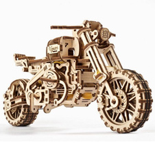 3D dřevěné mechanické puzzle - Motorka s vozíkem