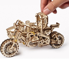 3D dřevěné mechanické puzzle - Motorka s vozíkem