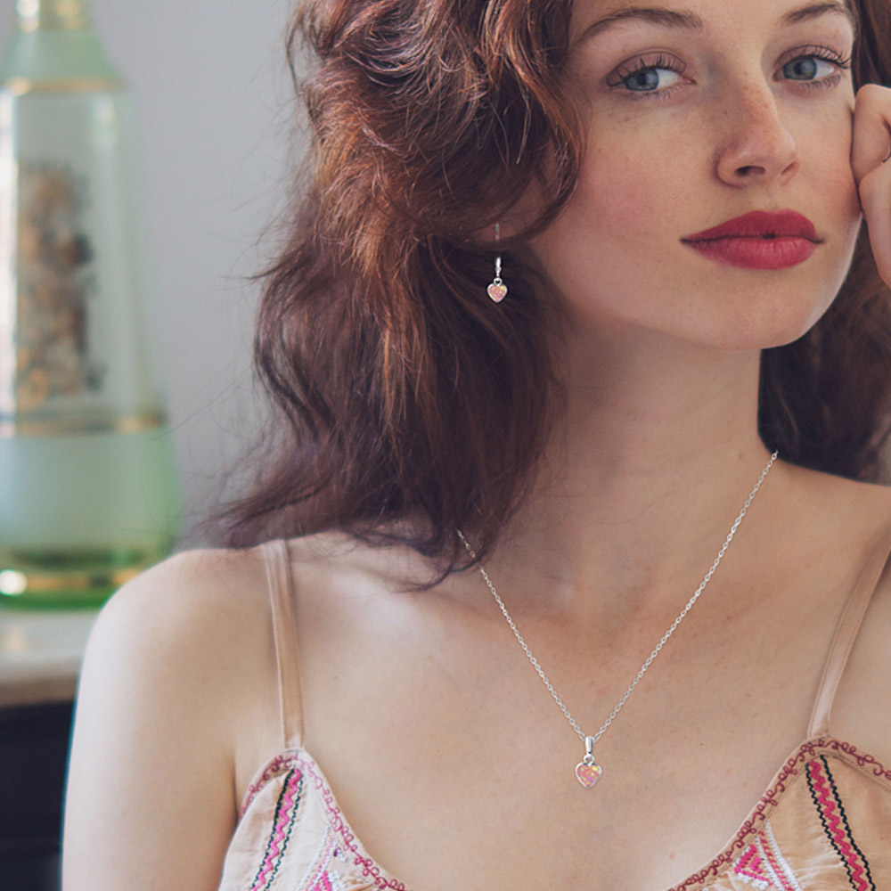Stříbrný náhrdelník Minet SRDÍČKO s růžovým opálkem