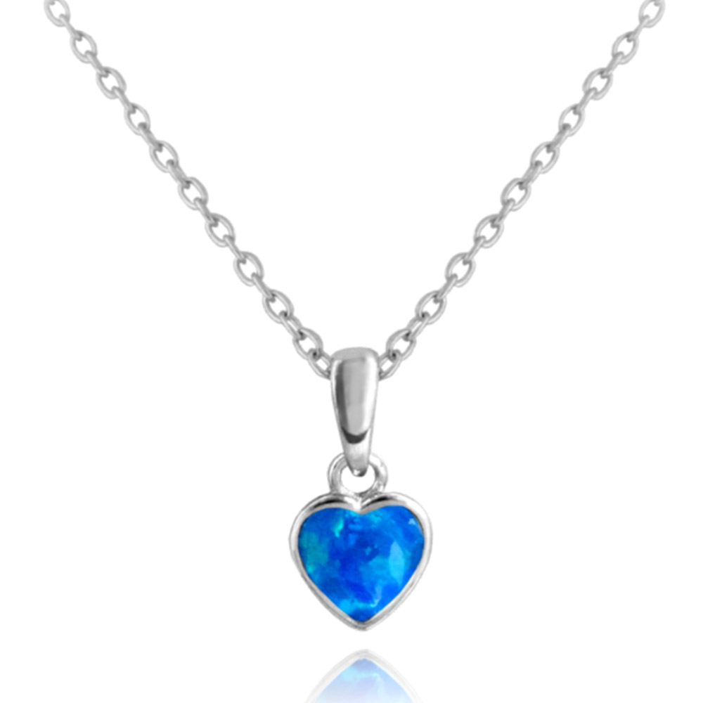 Stříbrný náhrdelník Minet SRDÍČKO s modrým opálkem