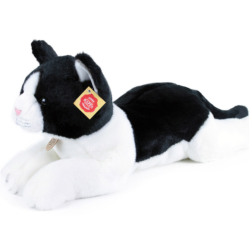 Plyšová kočka ležící černo-bílá 35 cm