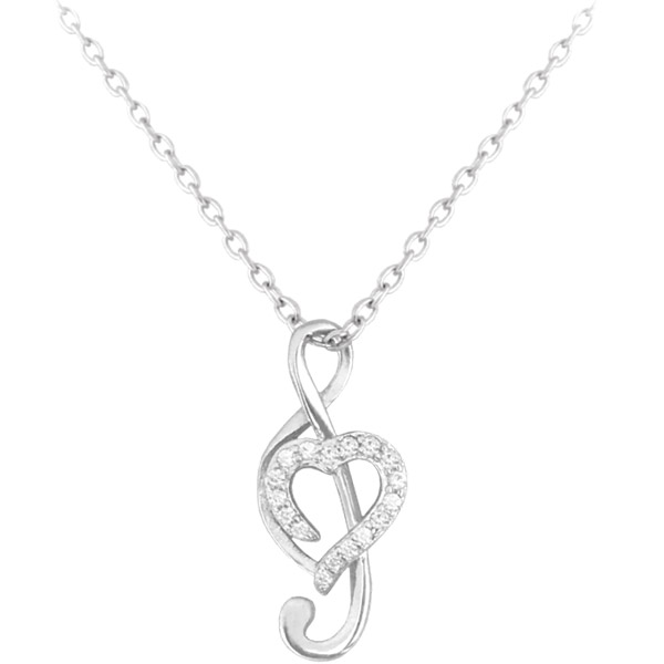 Stříbrný náhrdelník - Houslový klíč s bílými zirkony