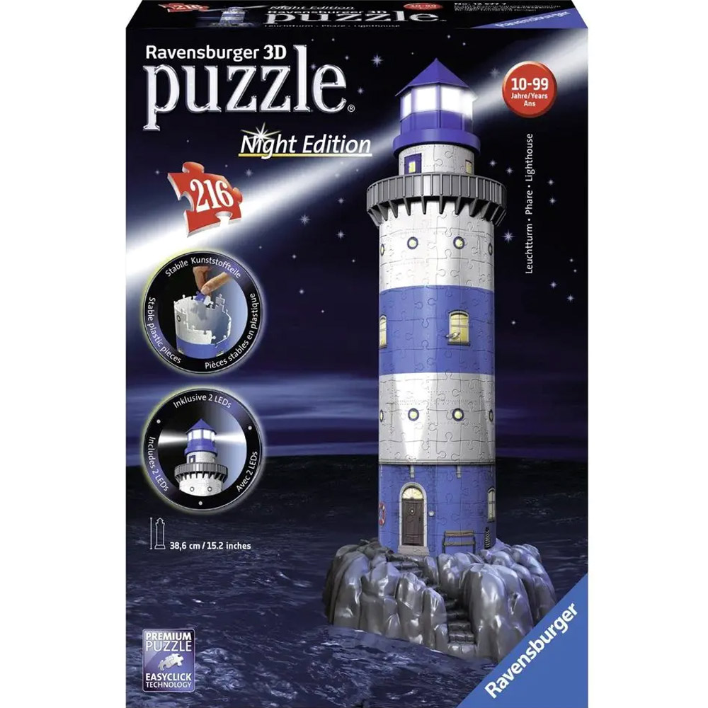 3D puzzle noční edice - Maják v příboji 216 dílků