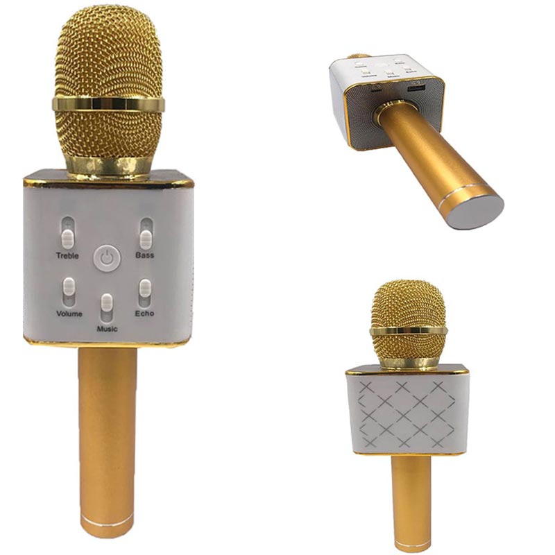 Mikrofon karaoke kov 25cm nabíjení přes USB zlatý