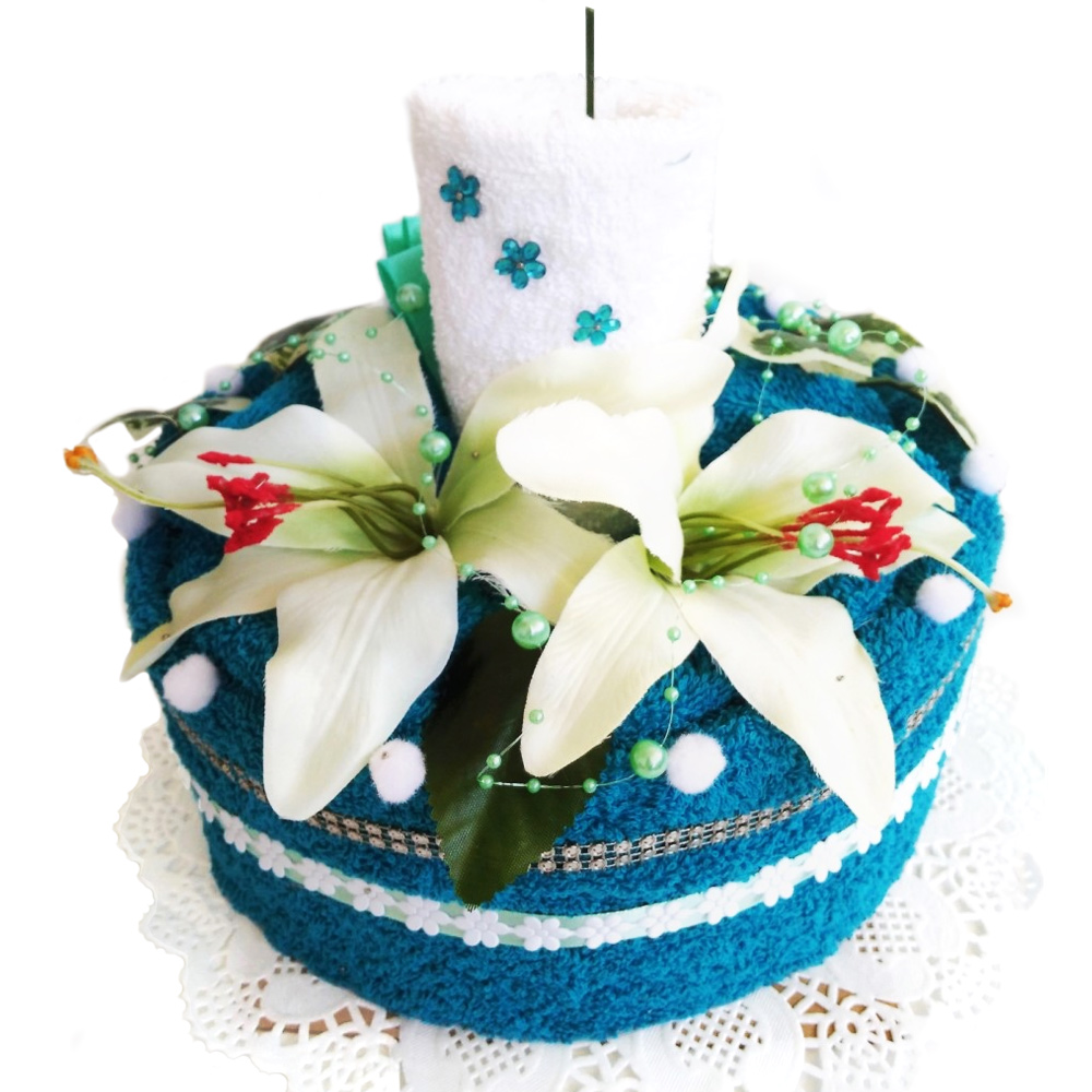 Textilní dort svícen azurový