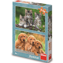 Puzzle pro děti 2x48 dílků - Koťátka a štěňátka