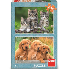 Puzzle pro děti 2x48 dílků - Koťátka a štěňátka