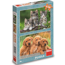 Puzzle pro děti 2x48 dílků - Koťátka a štěňátka