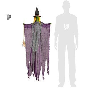 Závěsná figurka čarodějnice s koštětem - fialový háv