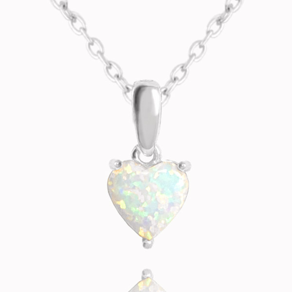 Stříbrný náhrdelník SRDÍČKO s bílým opálkem
