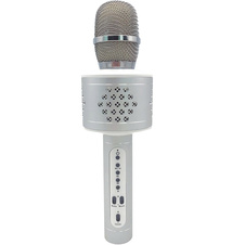 Mikrofon karaoke Bluetooth stříbrný na baterie s USB kabelem