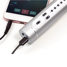 Mikrofon karaoke Bluetooth stříbrný na baterie s USB kabelem