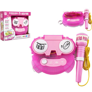 Mikrofon karaoke růžový na baterie se světlem