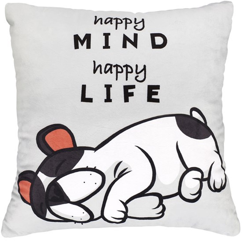 Plyšový polštář - Happy Mind, Happy Life