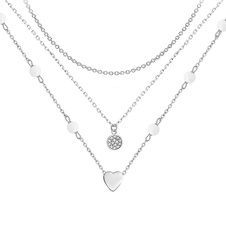 Trojitý stříbrný náhrdelník SRDCE s kuličkami a bílými zirkony
