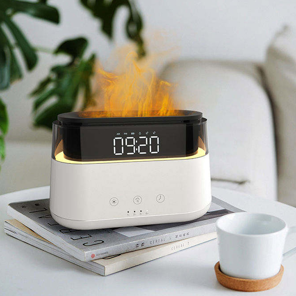Moderní aroma difuzér - LED hodiny, efekt plamene