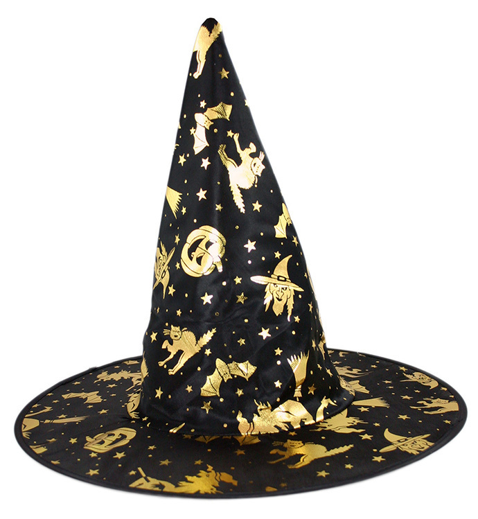 Dětský čarodějnický klobouk s potiskem zlaté barvy