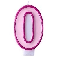 Růžová dortová svíčka narozeninová s číslicí 0