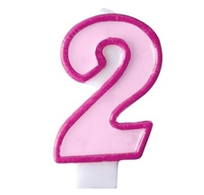 Růžová dortová svíčka narozeninová s číslicí 2
