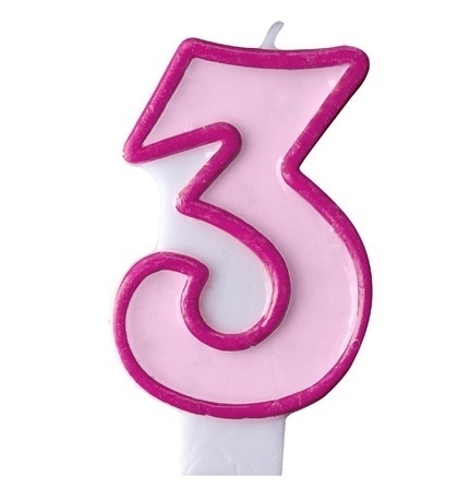 Růžová dortová svíčka narozeninová s číslicí 3