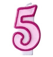 Růžová dortová svíčka narozeninová s číslicí 5