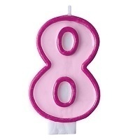 Růžová dortová svíčka narozeninová s číslicí 8