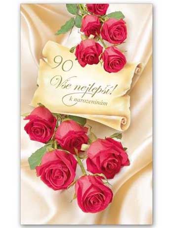 Přání k 90. narozeninám s růžemi