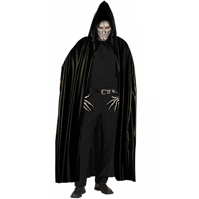 Černý plášť s kapucí - délka 142 cm